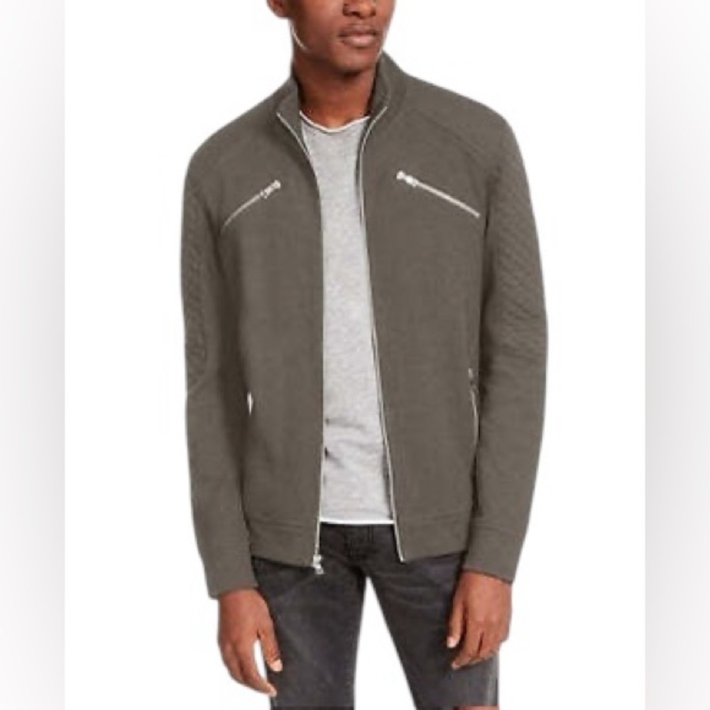 INC International Concepts Moto Zip Jacket Quilted Zip Up Gray Small